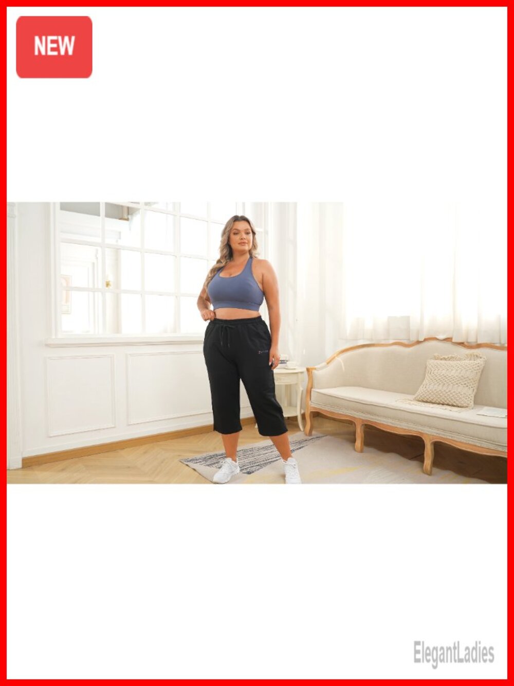 Plus Size Active Yoga Indoor Jersey Capri Walking Crop Pants with Pockets - Picture 6 of 6